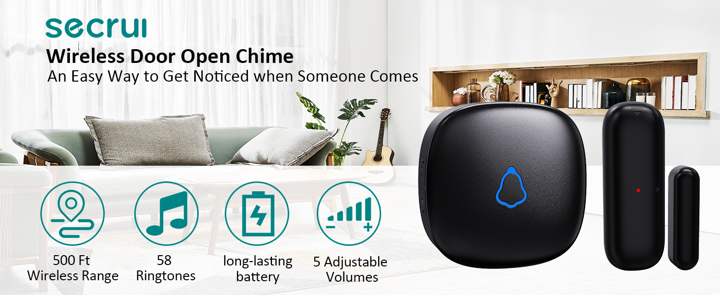 SECRUI Door Chime, Wireless Door Open Contact Sensor Alarm with 500ft