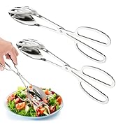 Jucoan 2 Pack Buffet Tongs Salad Tong, 10 Inch Stainless Steel Food Serving Bread Tongs with Scis...