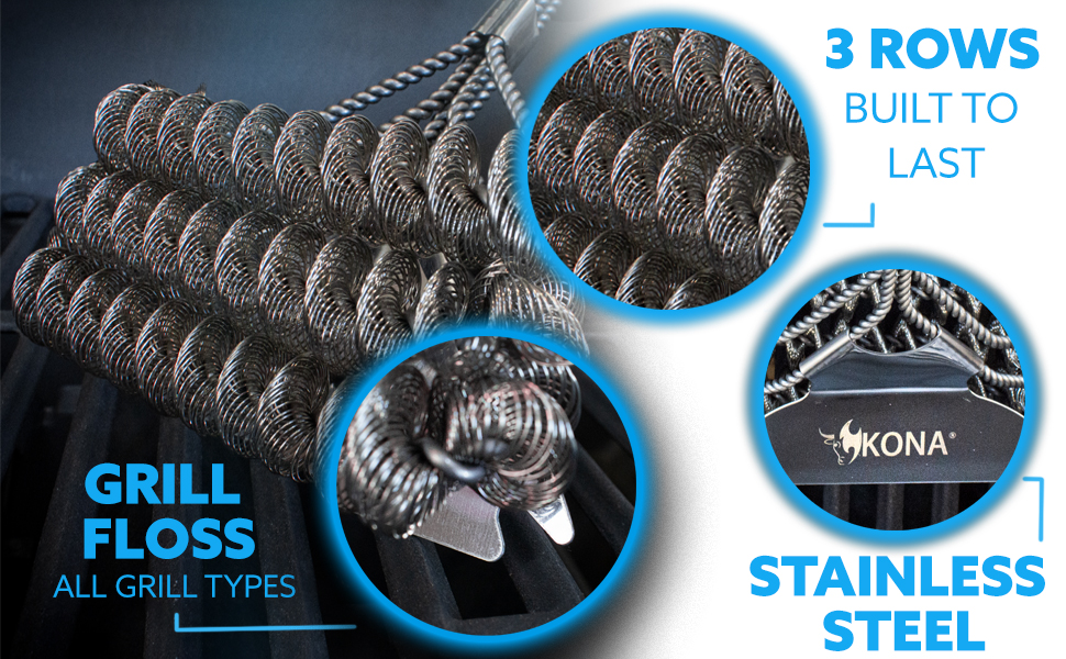 Kona Safe/Clean Grill Brush and Flat Scraper Speed/Scrape Fits er Gas Grills, Flat & Round