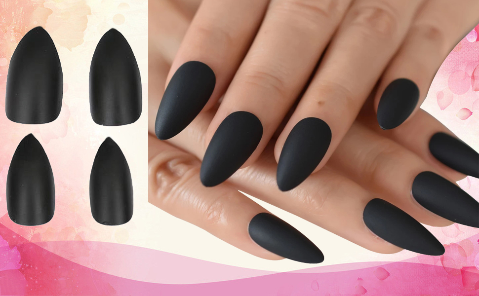 black stiletto fake nails