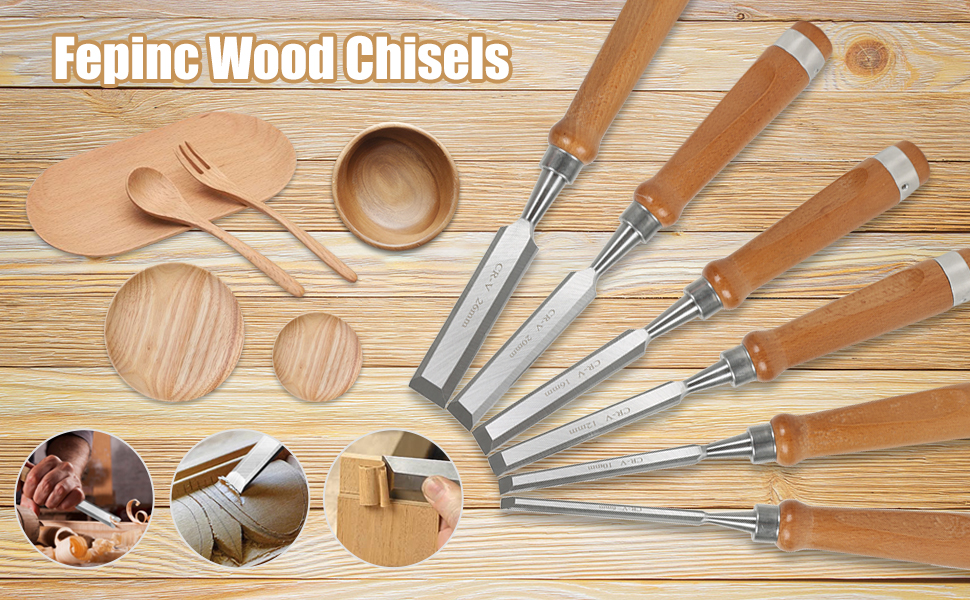 6 Pcs Wood Chisel Set, Fepinc Wood Turning Tools with Wooden Storage