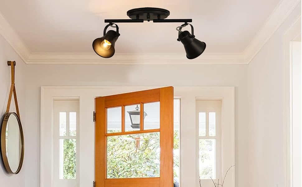 KEESFU 2-Light Track Lighting Kit,Black Semi Flush Mount