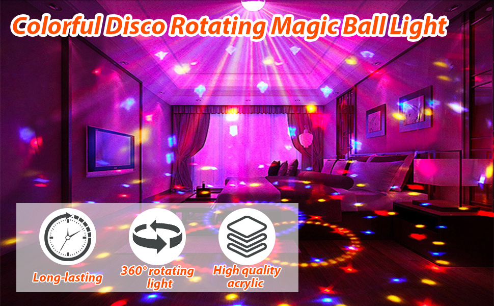 2 Pack Colorful Magic Rotating Ball Light, LED Plug in Disco Ball Light