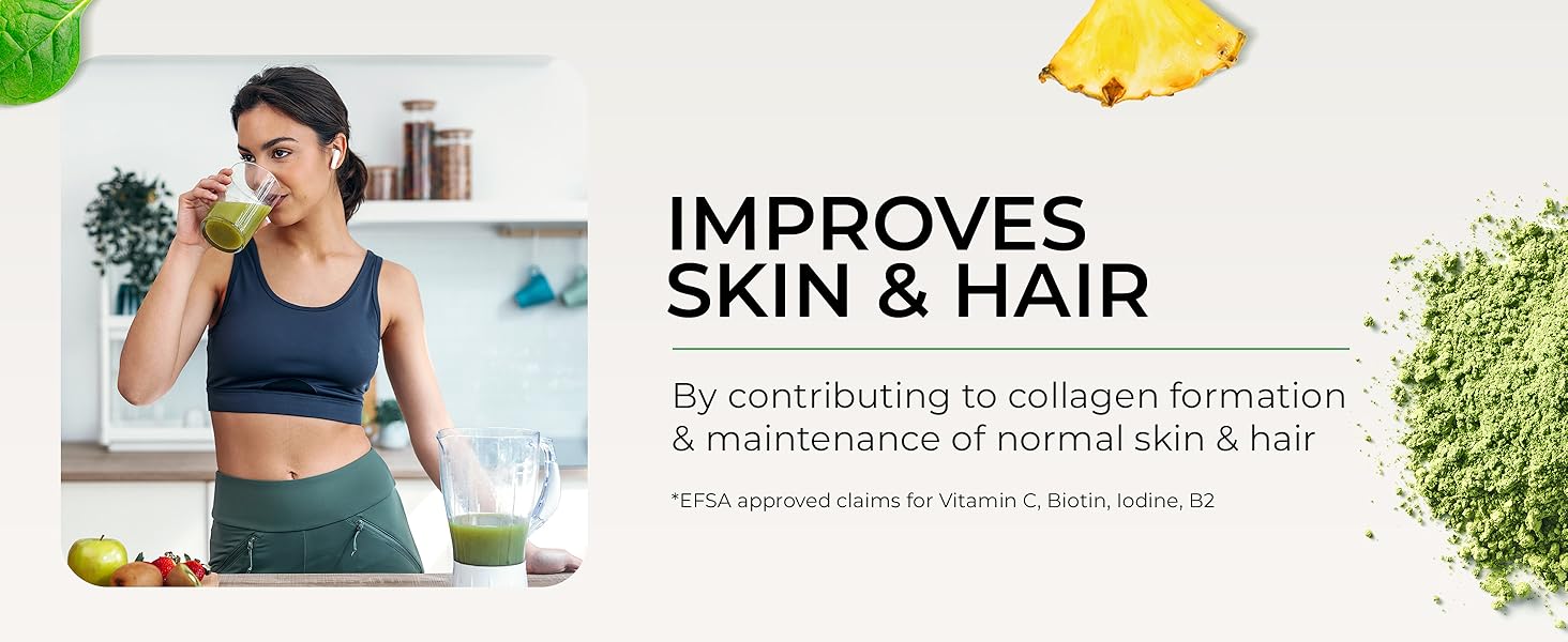Inspiriko greens superfood powder supports skin and hair