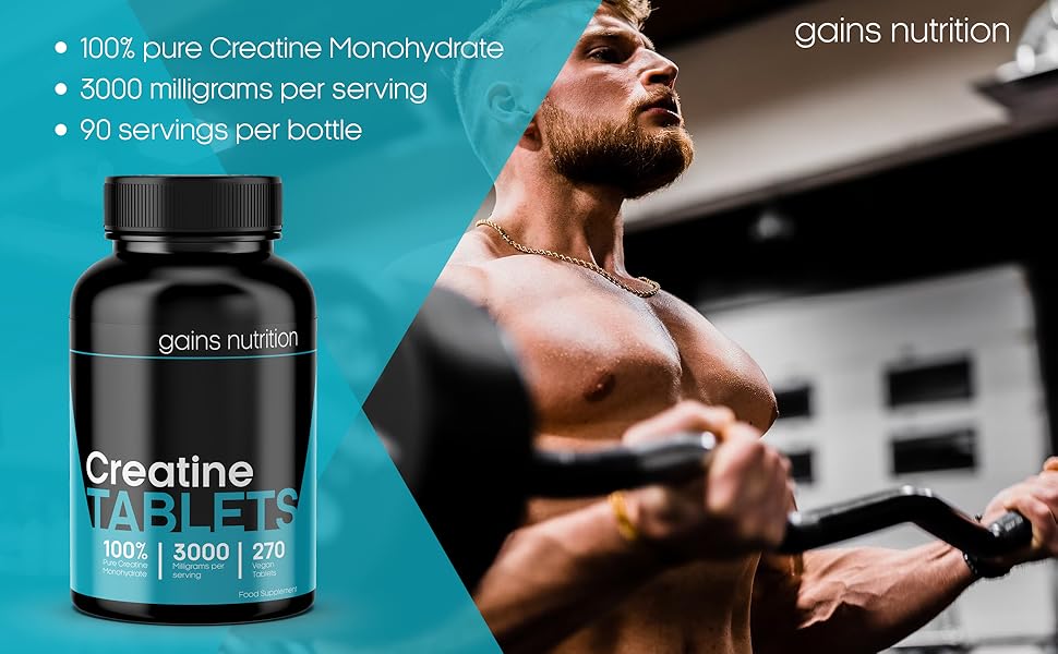 Gains Nutrition - Creatine Tablets - 3000mg Per Serving - 90 Days Supply