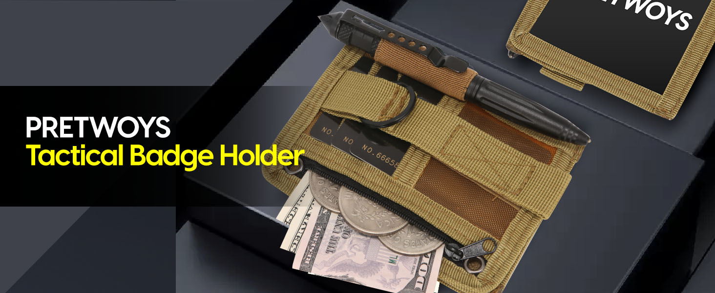PRETWOYS Tactical ID Badge Holder with Zipper Pocket, EDC
