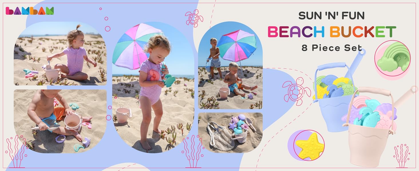 BAMBAM Baby Beach Bucket Toy Set for Summer & Outdoors for Babies, Toddlers, Kids