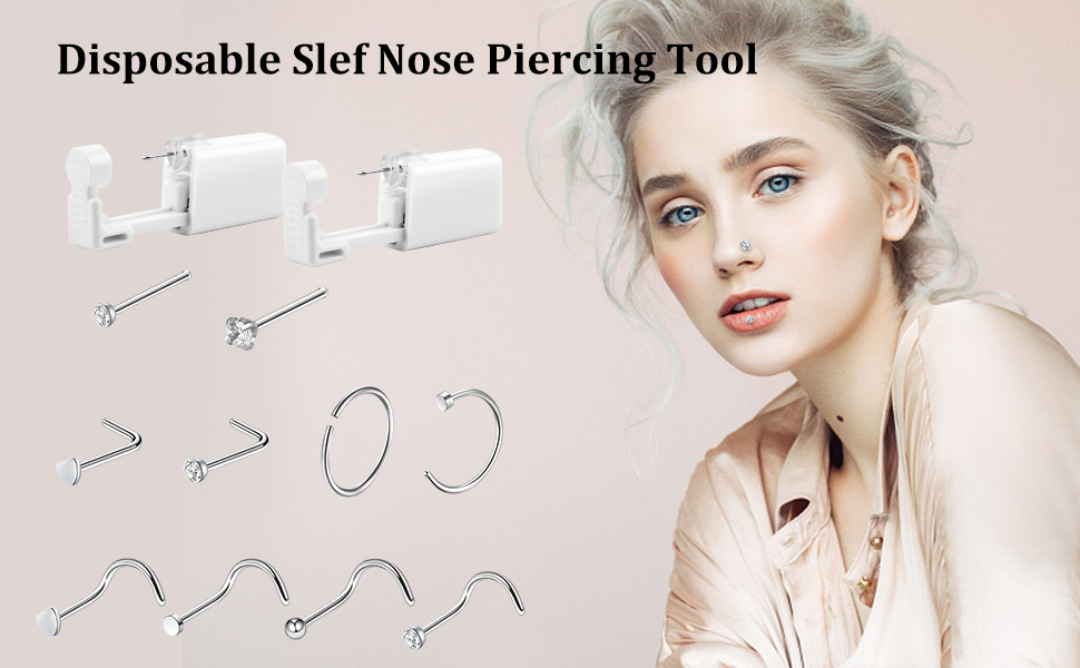 SUSSURRO 12Pcs Nose Piercing KitSelf Nose Piercing Gun Tool with Nose