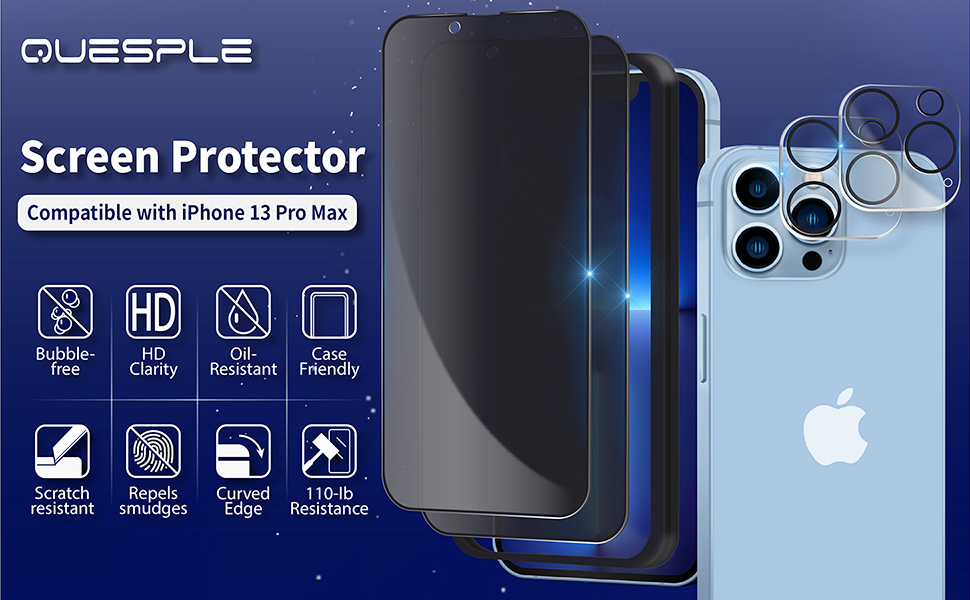 [2 + 2 Pack] QUESPLE 2 Pack Privacy Screen Protector for