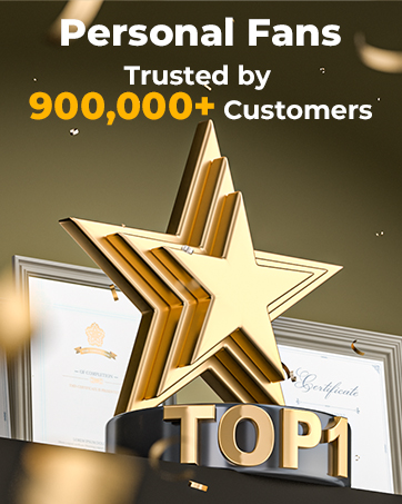 Text reads 'Personal Fans Trusted by 900,000+ Customers' and 'TOP1'. Golden star design with illuminated text against dark background.
