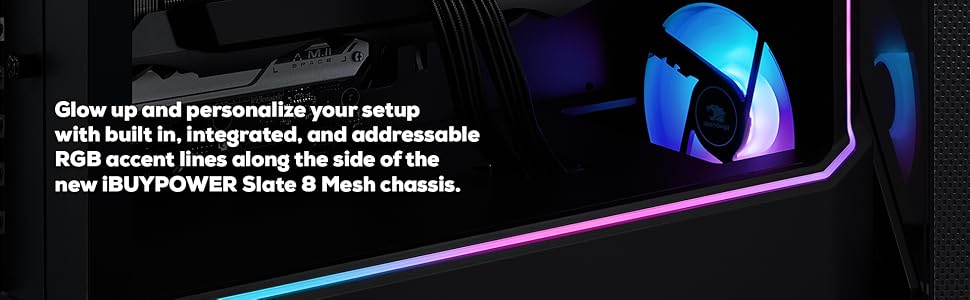 iBUYPOWER Slate 8 Mesh PC has a unique RGB accent line running along the length.