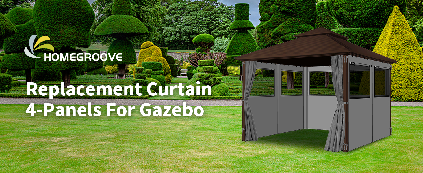 Homegroove Gazebo Curtains Outdoor Waterproof，Privacy Curtains 4Panels