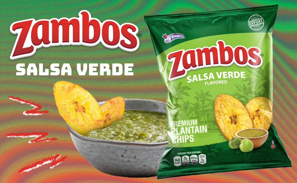 Zambos Chips de plátano Salsa Verde, crujientes chips de