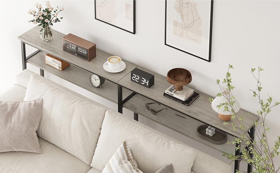 IDEALHOUSE Sofa Tables Narrow Long, 2 Tier Grey Console