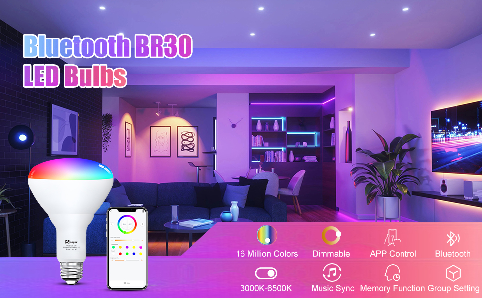 Noger Smart Light Bulbs 4 Pack, Bluetooth Smart Bulb with Music Sync