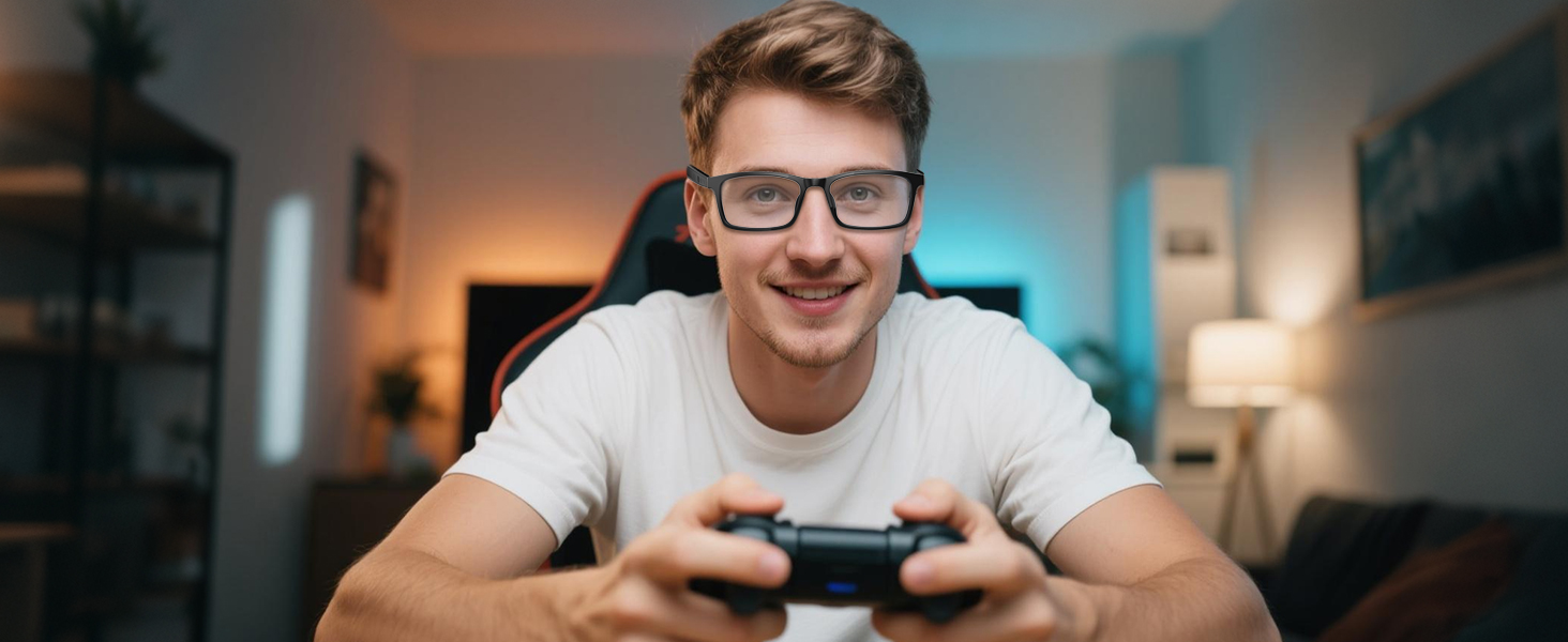 Bluetooth smart glasses with anti-blue light design, perfect for gaming