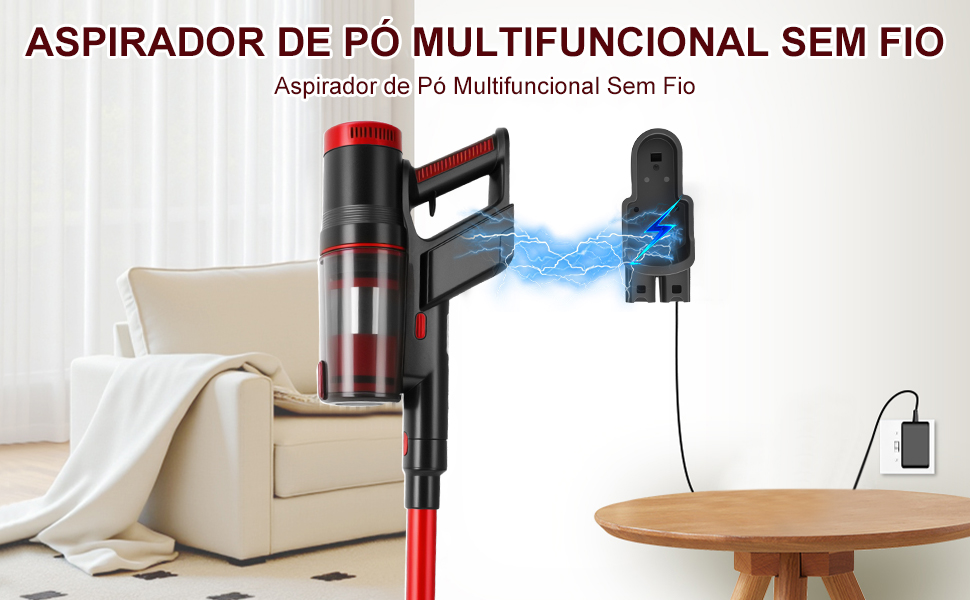 Aspirador de pó sem fio com tela de LED
