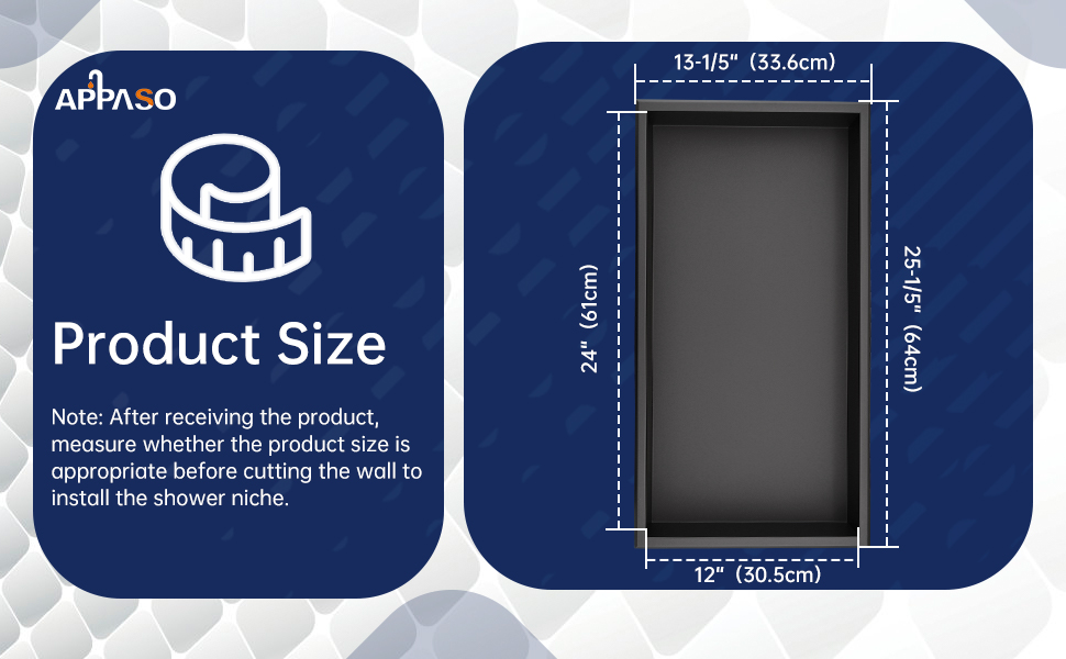 APPASO Shower Niche Matte Black 12" x 24" NO Tile Needed