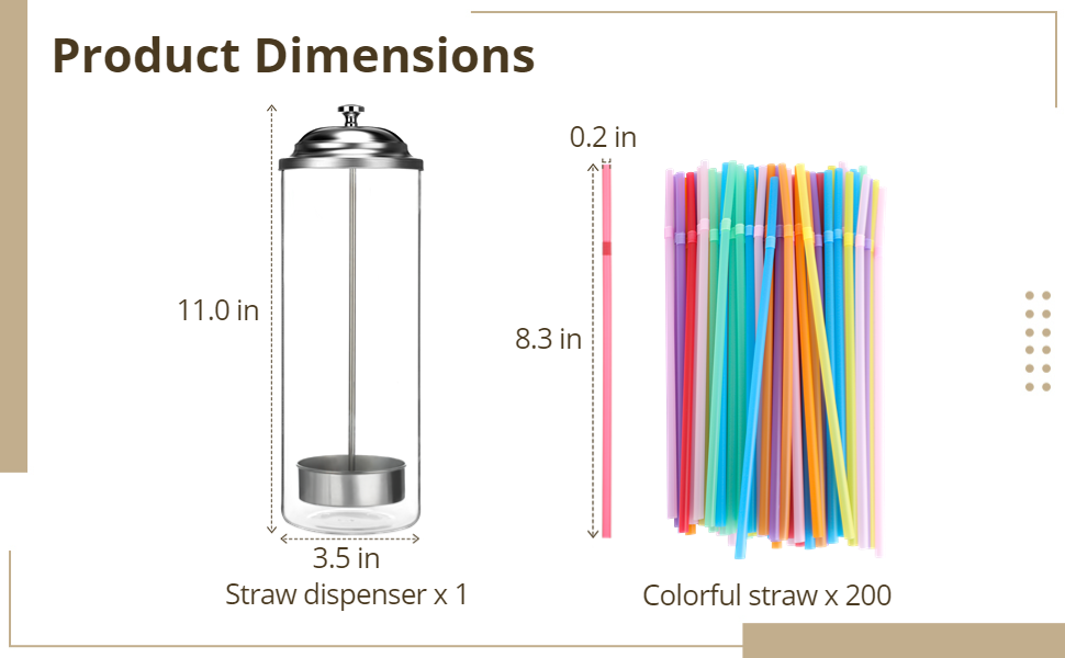 Dolltobe 11'' Straw Dispenser Container with 200 PCS