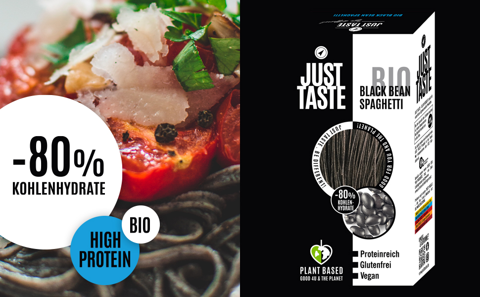 JUST TASTE - Bio Black Bean Spaghetti / Capellini - 41g Protein - Black ...