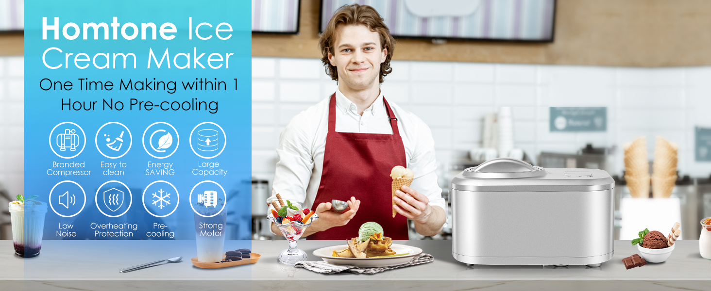 Homtone Ice Cream Maker 1 Quart, No preFreezing Automatic