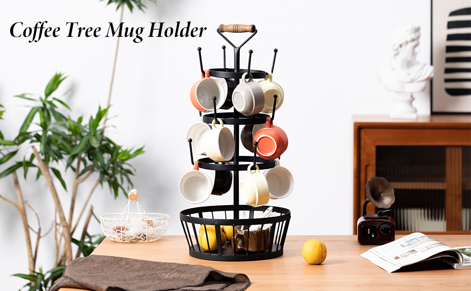 Aifeorzo Coffee Cup Tree, Black Metal Coffee Tree Mug