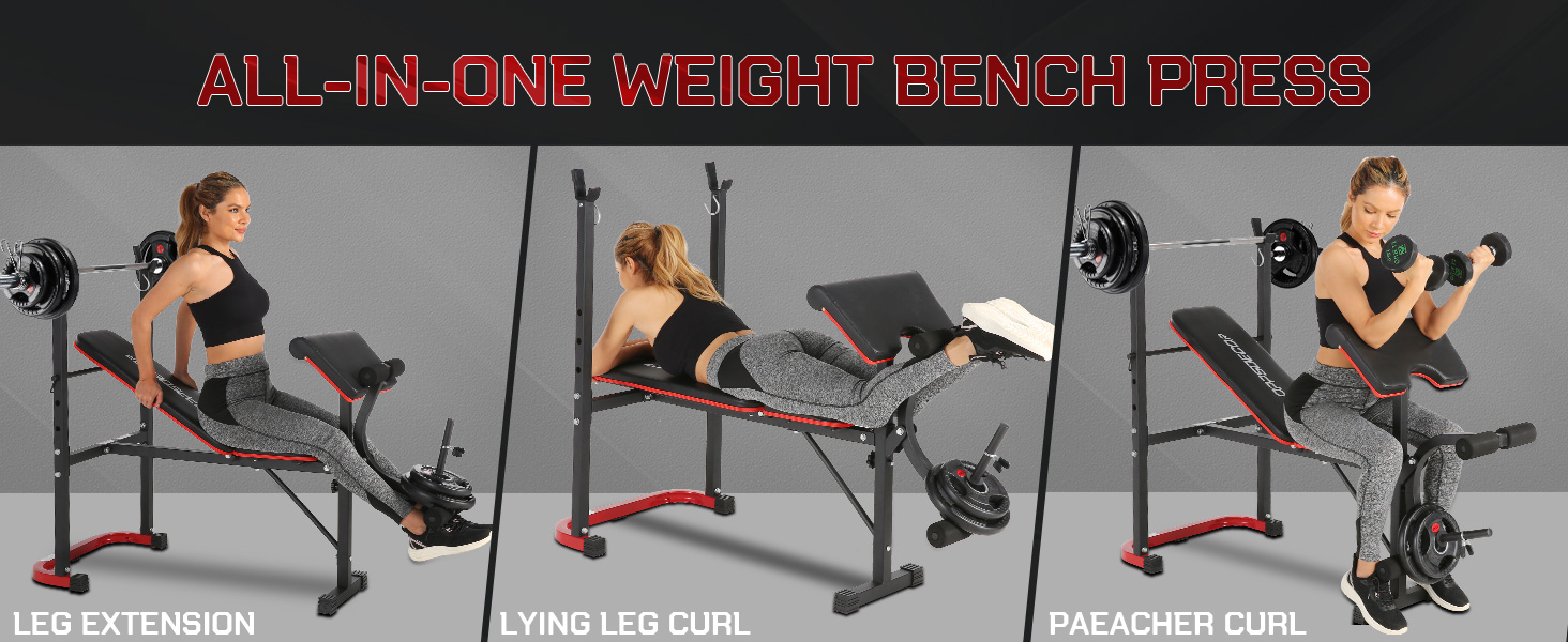 OPPSDECOR Standard Weight Bench Set, Adjustable Bench Press