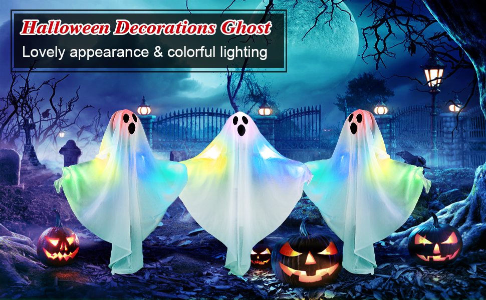 Halloween Outdoor Ghost LED Light up, Set of 3 Halloween Ghost