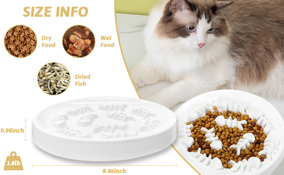 BNOSDM Raised Slow Feeder Cat Bowl with Wooden Stand, Weighted Ceramic