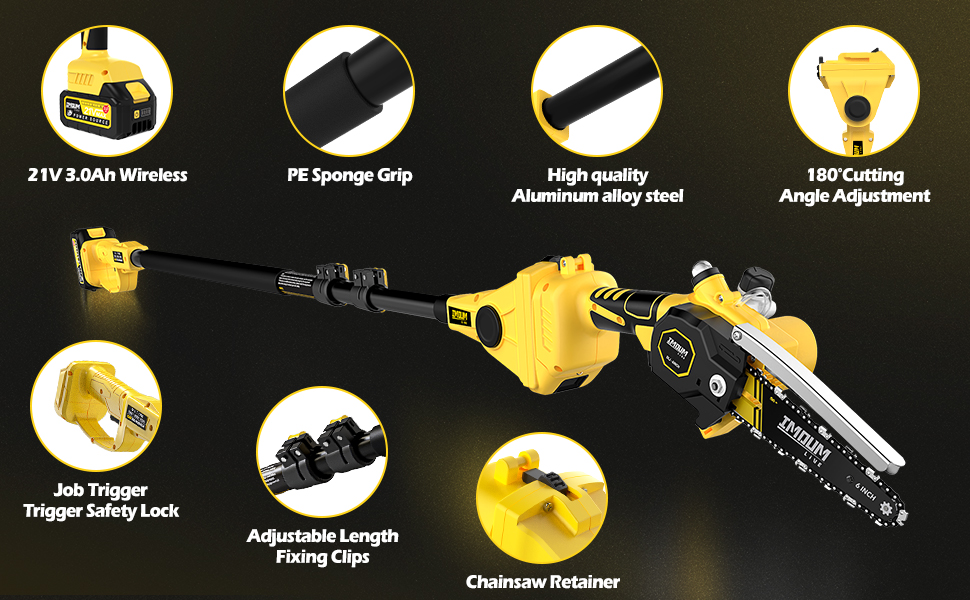 IMOUMLIVE 2IN1 Cordless 6 Inch Pole Saw & Chainsaw, 21V