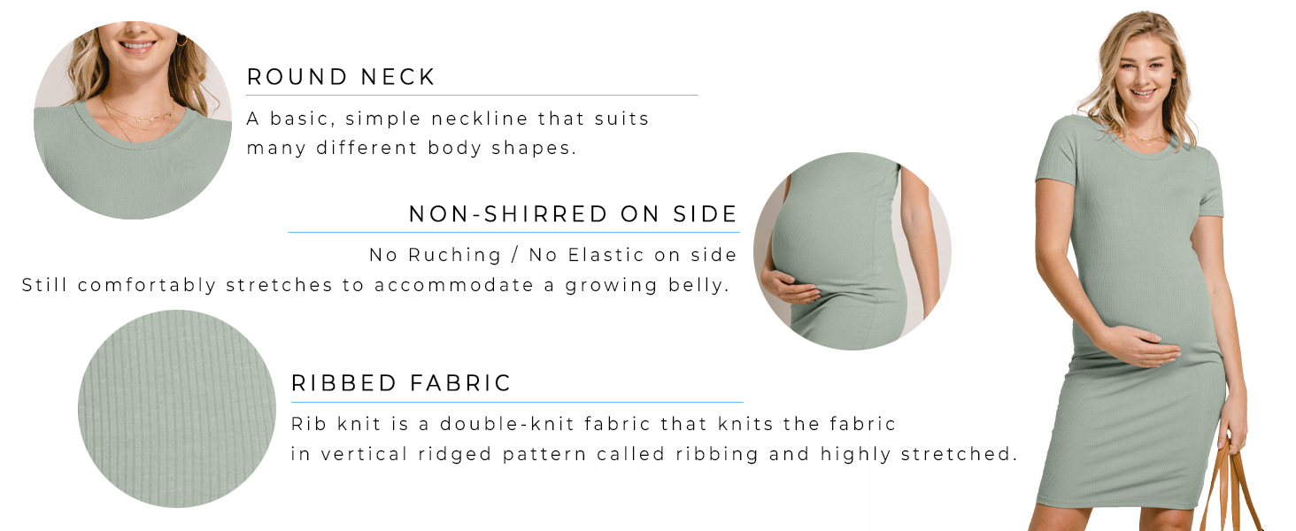 Short Sleeve Round Neck Maternity Ribbed Bodycon Dress