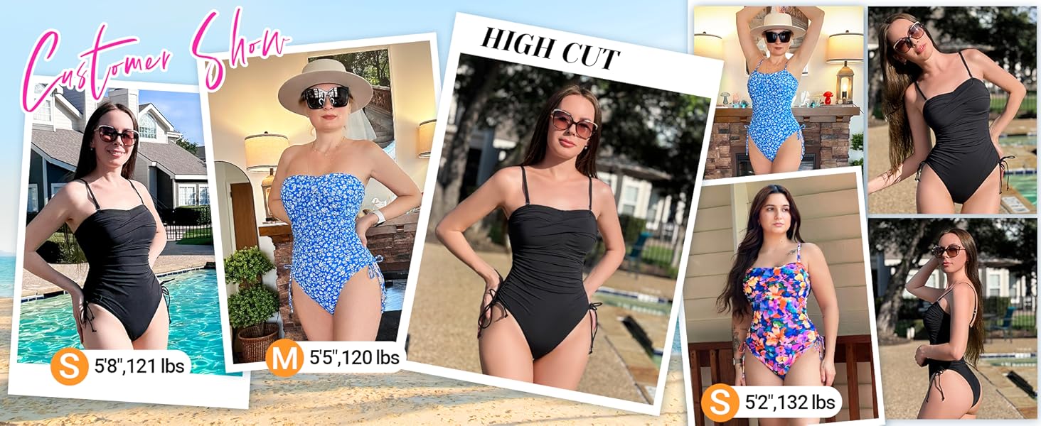 black one piece swimsuit blue bathing suit floral swimwear high cut cheeky tummy swim suit