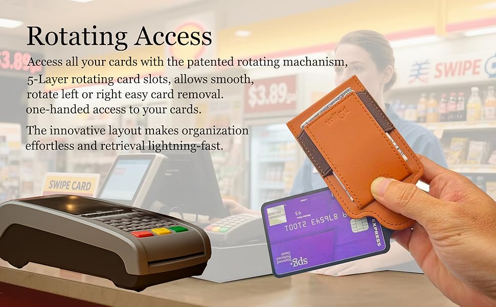 rotating access card wallet for man,premium leather wallet for man,alumunine card holder wallet