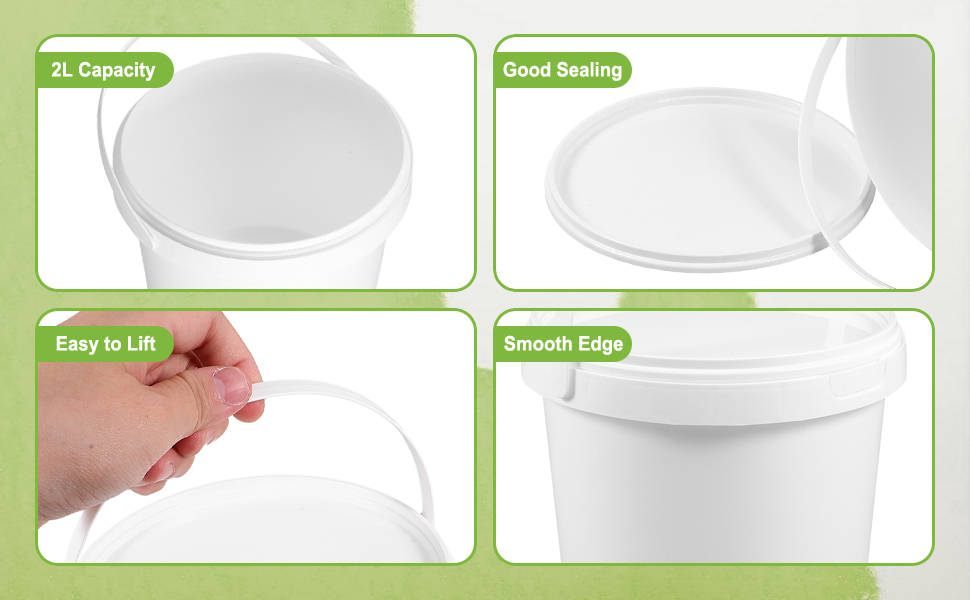 White Plastic Pail White Plastic Bucket with Handle Lid 2L Industrial Paint Pail Container Bucket