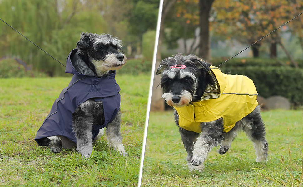 Dog Raincoat with Hood and Leash Hole, Bowite Waterproof Lightweight Breathable Dog