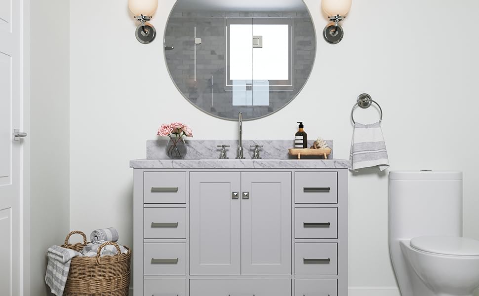 ARIEL 43" Inch Oval Sink Grey Bathroom Vanity with