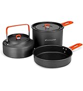 Odoland Camping Outdoor Cookware Mess Kit, Portable Camping Cooking Pot Frypan with Kettle Mesh B...