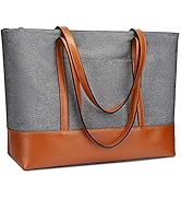YALUXE Genuine Leather Laptop Tote for Women Shoulder Bag Nylon fit 15.6 inches Large Capacity Vi...