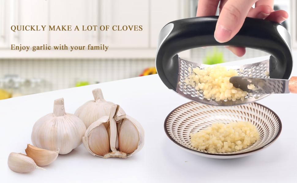 garlic, press, rocker , stainless steel, garlic mincer, crusher peeler, handle, kitchen, home