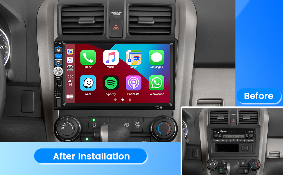 (Upgraded) Hikity Single Din Car Stereo Wireless Carplay Android Auto, 7 Inch Touch