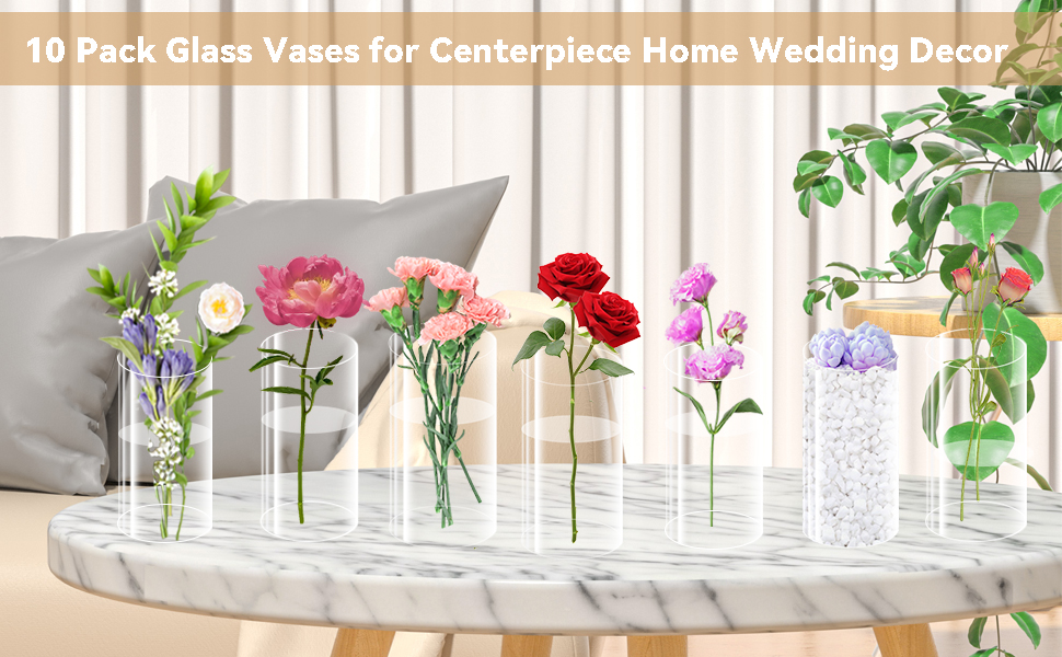 10 Pack Glass Vases, 8 Inch Tall Small C... 10 glass vase
