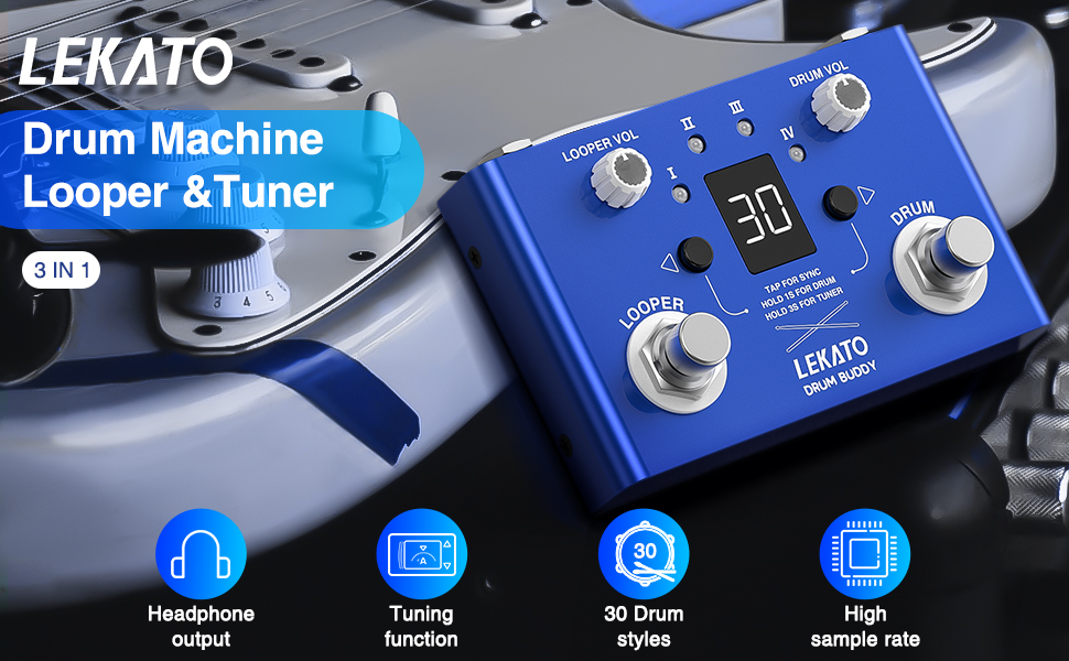 LEKATO Drum Looper Pedal mit Stimmgerät, Looper mit 30