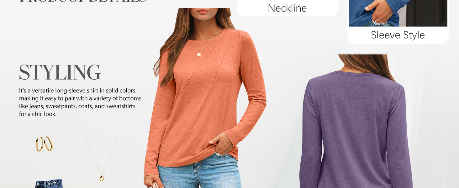 AUTOMET Womens Long Sleeve Shirts Pleated Crew Neck Casual Fall Fashion Tops Loose Fit Lightweight Girls Outfits Clothes 18 3