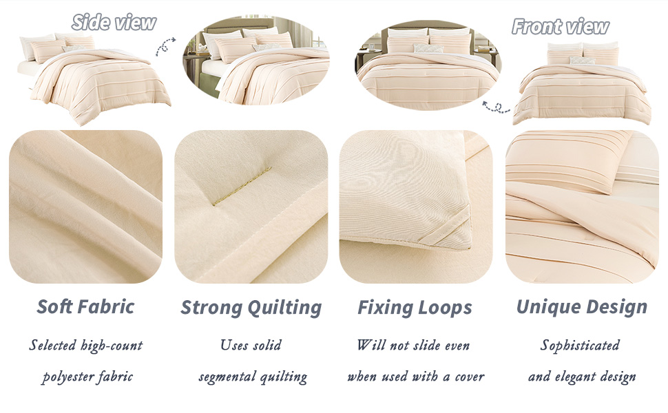 ALEISSEL Beige Comforter King Size,Pleated King Comforter Set, UltraSoft Beige
