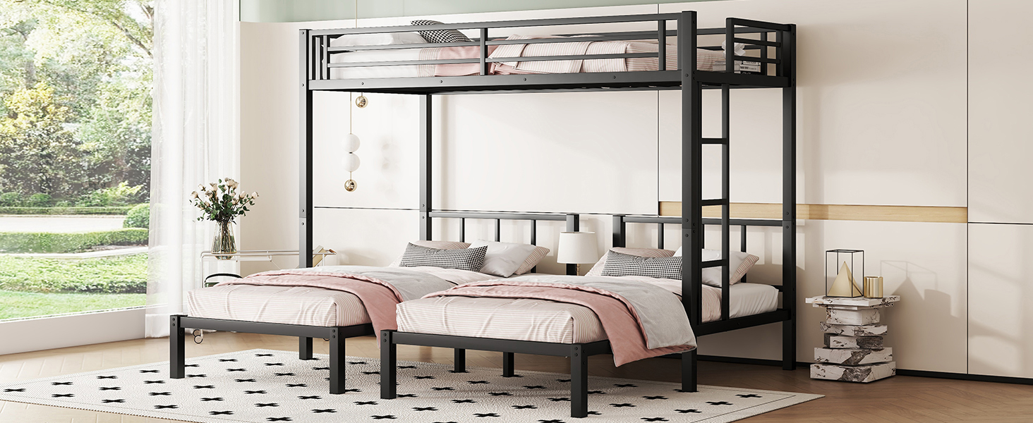 Twin Over Twin Over Twin Bunk Bed for 3 Kids