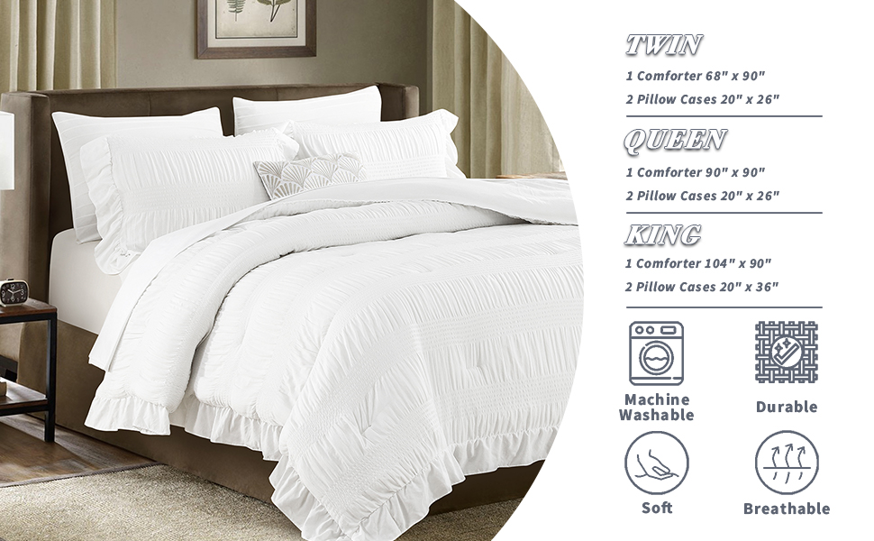 ALEISSEL White Twin Comforter Set, Seersucker Vintage