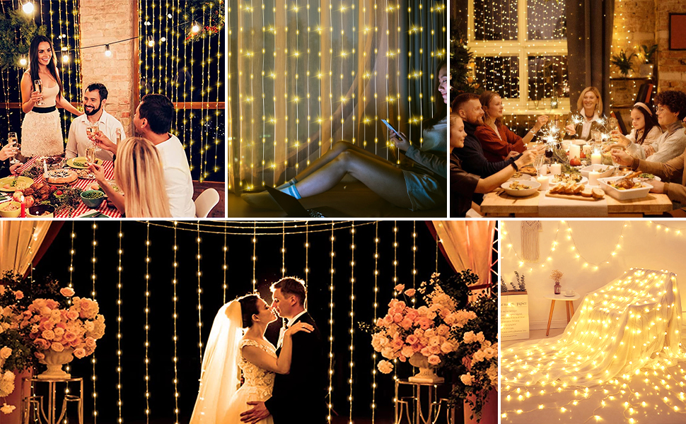 300LED Solar Curtain Lights Waterproof, 10Ft x 10Ft Twinkle Curtain