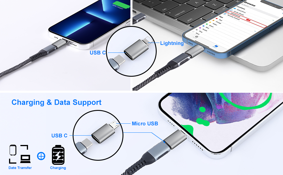 BaseNew Lightning to USB Adapter,Lightning/USB C/Micro USB to USB