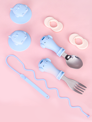 CAROMOLLY Suction Toddler Utensils, Toddler Fork and Spoon Set with Anti-Dropping Chain