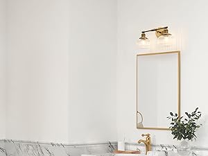 JiMuBeam Sconces Wall Lighting Double Head with Clear Ribbed Glass Lampshade for Bedroom Bathroom